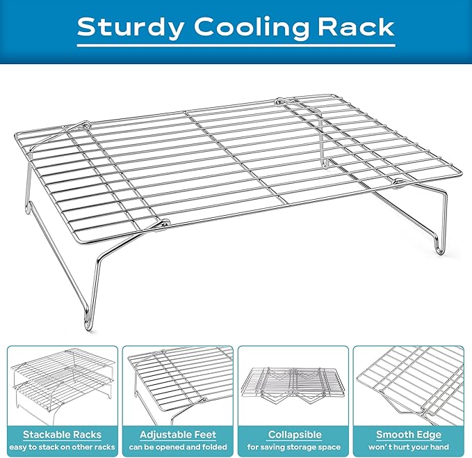 Leonyo 5-Tier 15x10IN Stackable Cooling Racks for Cooking Baking | Stainless Steel Wire Cooking Racks, Collapsible Cookies Cooling Racks for Pizza with Raised Legs, Dishwasher Safe