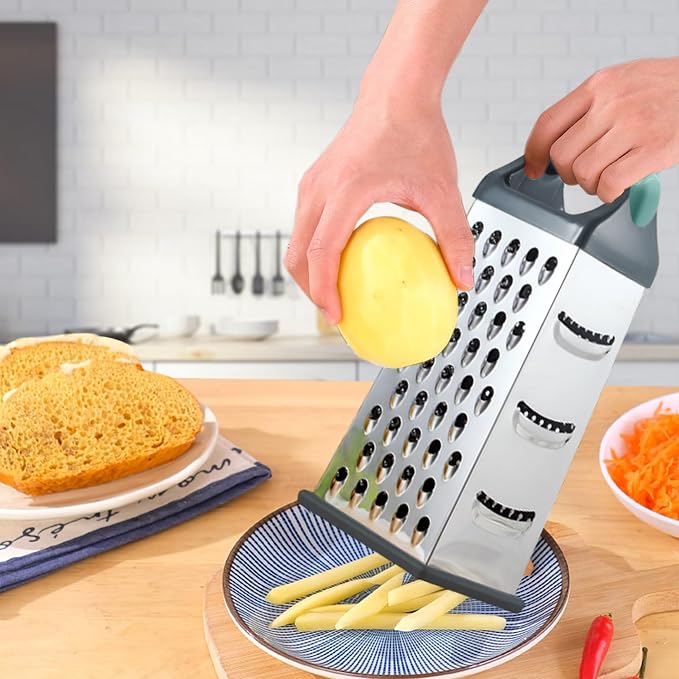 Box grater for kitchen 4 Sided - Cheese Graters Handheld, Stainless Steel Shredder for Food Vegetable Carrot Potato Tomato