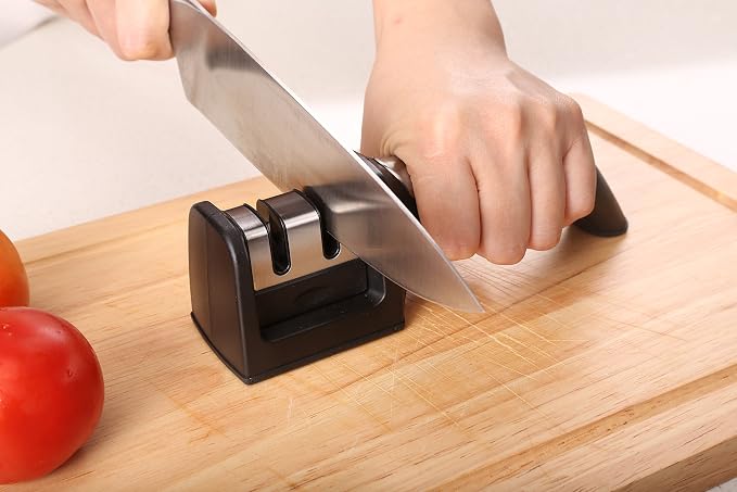 Ergo Chef Fastedge 2 Stage Knife Sharpener, Tabletop Kitchen Knife Sharpener, Tungsten Carbide and Ceramic Inserts, Black