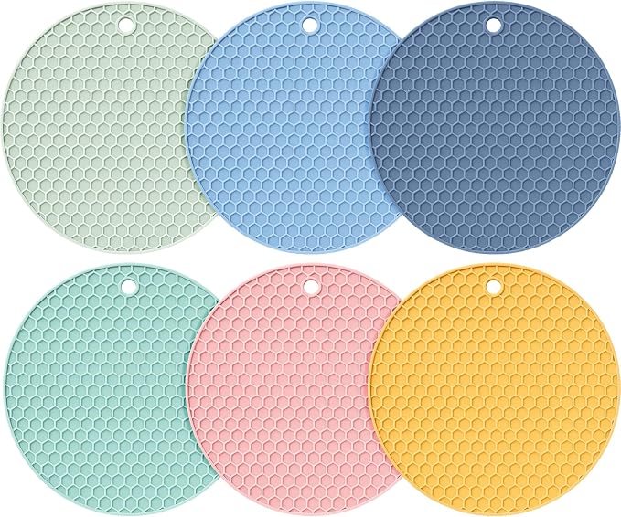 Boao 6 Pack Silicone Trivets Mat, Hot Pad Mat, Pot Holder, Silicone Hot Pad for Kitchen Counter (Morandi Color)