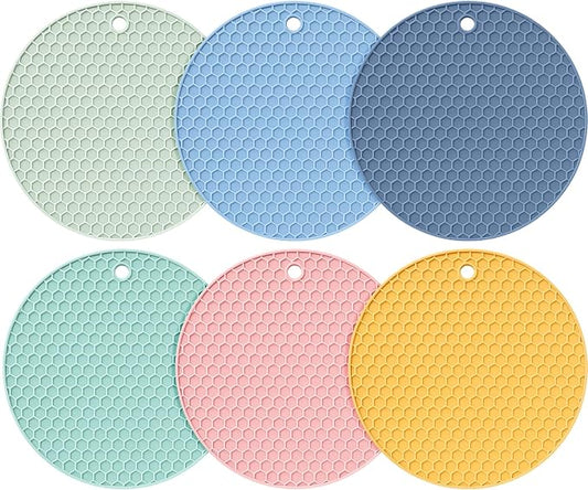 Boao 6 Pack Silicone Trivets Mat, Hot Pad Mat, Pot Holder, Silicone Hot Pad for Kitchen Counter (Morandi Color)