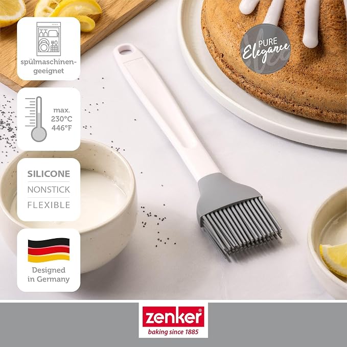 Zenker Pure Elegance Pastry Brush, Made of Silicone, for Spreading Glazes and Greasing, Heat Resistant up to 230 °C, Dishwasher Safe, Designed in Germany, Grey