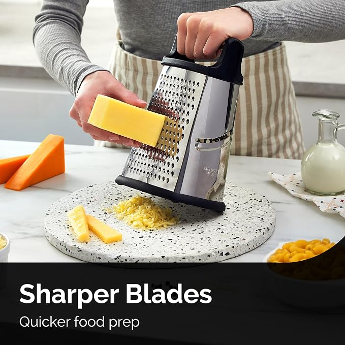 BASSWOOD Professional Cheese Grater, XL Size 4-Sided Stainless Steel Box Grater, Food Shredder for Cheese, Cheese Shredder - Cheese Grater with Handle - Graters for Kitchen Stainless Steel Food Grater