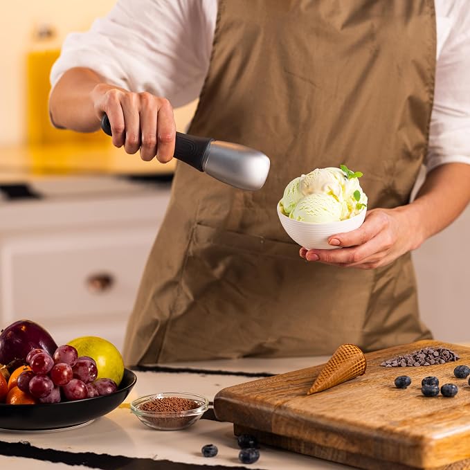 Zyliss Ice Cream Scoop – Heavy Duty with Ergonomic Wheat Straw Handle – Non Stick, Dishwasher Safe – Ideal for Hard Ice Cream, Sorbet, Sundaes & Baking Toppings – Black