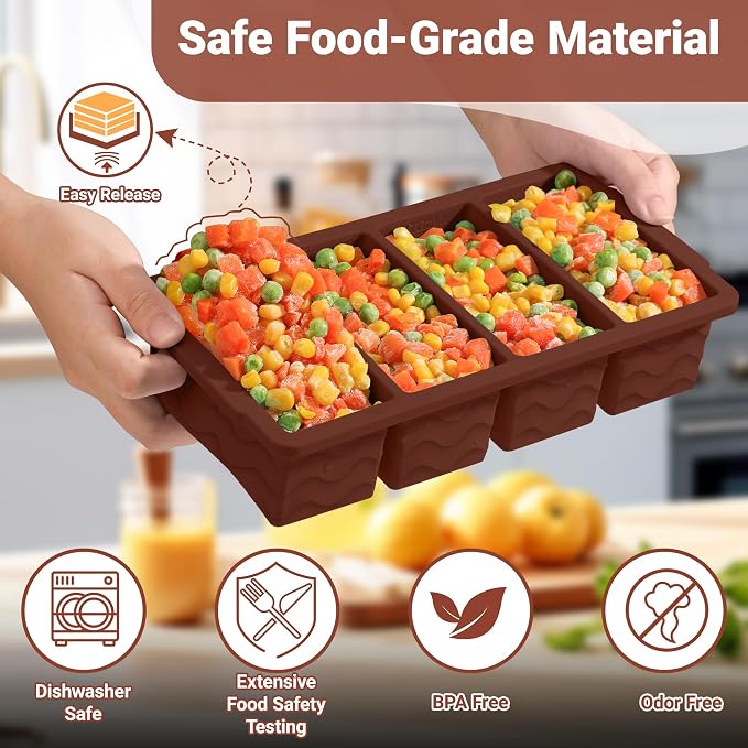 Silicone Freezer Molds for Soup with Lid, 1-Cup & 2-Cup Large Ice Cube Trays Food Storage Containers for Meal Prep, Freeze 500mL/250mL/125mL Portions – 2 Pack