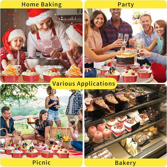 10oz Aluminum Foil Brownie Pans with Lids, 40 Pack Square Cake Pans, Disposable Ramekins Cupcake Cups Containers,Mini Cake Baking Pans,Large Muffin Tin Holder for Catering Gathering - Red