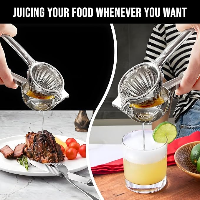 Extra Large Lemon Squeezer - Heavy Duty Stainless Steel Citrus Press with Jumbo Bowl - Manual Juicer for Lemons, Limes & Oranges - Professional Strength Metal Squeezer - Dishwasher Safe
