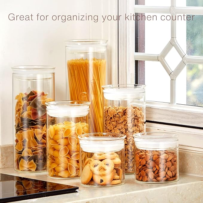 ZENS Glass Spaghetti Storage Container, 65oz Tall Glass Jars Set of 2 | Borosilicate Glass Canisters with Airtight Lids, Spaghetti Pasta Airtight Storage Jars for Kitchen Pantry