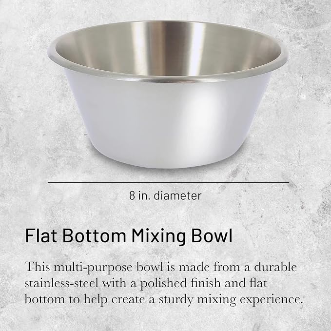 de Buyer Stainless Steel Mixing Bowl with Flat Bottom - 8”, 2 qt - Mix, Stir, Whip, Mash, Whisk & Combine - Dishwasher Safe - Made in France