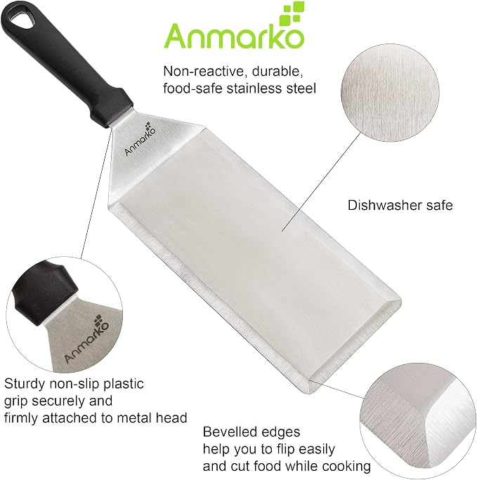 Big Metal Griddle Spatula - Grill spatula 4 x 8 in Large Burger Smasher Hamburger Turner Scraper - Pancake Flipper - Great for BBQ Grill and Flat Top Griddle - Commercial Grade