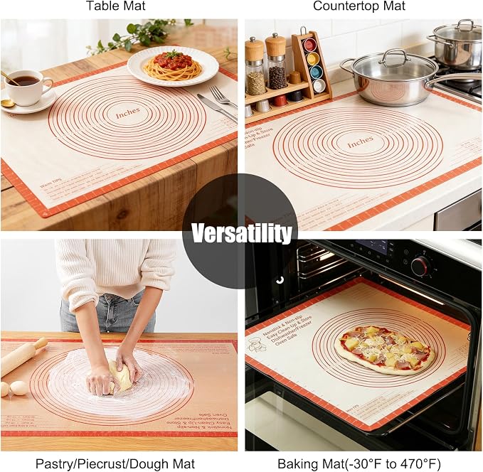 Silicone Pastry Mat 36x24 Inch Extra Large Baking Mat with Measurements, Nonstick Kitchen Counter Mats for Dough, Pastry, Dough Rolling, Kneading Board, Pie Crust, Fondant, Bread, Pasta, Pizza