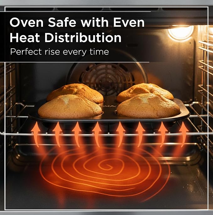 Wrenbury Jumbo Whoopie Pie Pan 4 Cup - Large Muffin Top Pan Heavy Gauge Shallow Carbon Steel Baking Tray for Burger Buns Yorkshire Pudding Cornbread - PFOA Free Nonstick