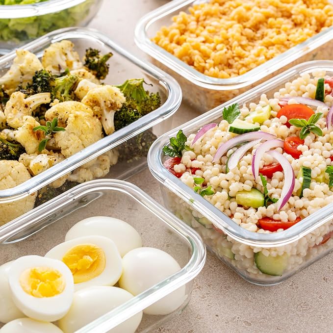 Freshware Glass Storage Containers with Lids, 24 Pieces, 12 Containers with 12 Lids, Glass Meal Prep Container for Lunch, Food Storage Containers, Leak Proof, Freezer Safe, Gray