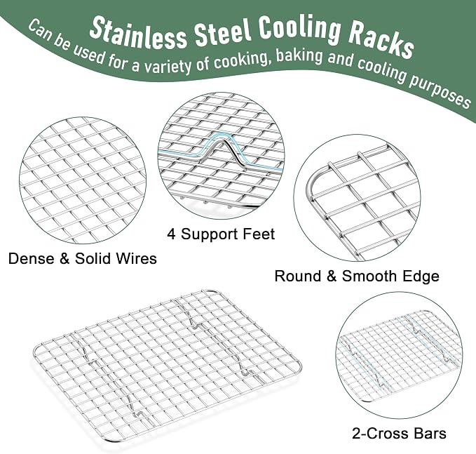 Homikit Cookie Sheet with Rack Set (1 Sheet Pan+1 Cooling Rack),10 x 8 Inch | Stainless Steel Small Baking Sheet with Wire Rack for Baking Roasting, Toaster Oven Pan Bacon Tray, Non-Toxic & Heavy Duty