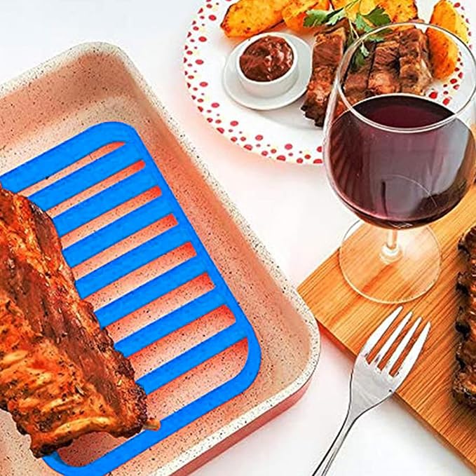 2 Pack Silicone Roasting Racks Non Stick Easy-Clean Cooling Rack for Cooking Baking Steaming (2pack-blue+red)