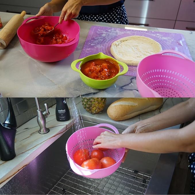 Southern Homewares 5-Piece Nesting Mixing Bowl Set with Colander, Sieve, Measuring Cup, and Juicer – Stackable Multi-Color Kitchen Set