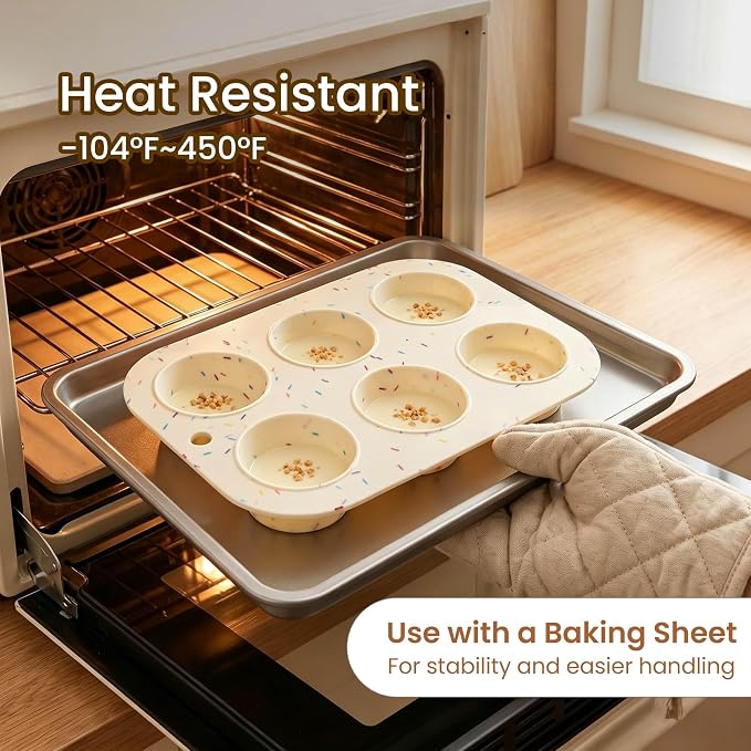 2 Pack Silicone Muffin Pan for Baking, Regular Size Nonstick Cupcake Pan, 6-Cup Silicone Muffin Tin BPA Free Dishwasher Safe, Great for Muffin Cupcake Brownie Egg Tart