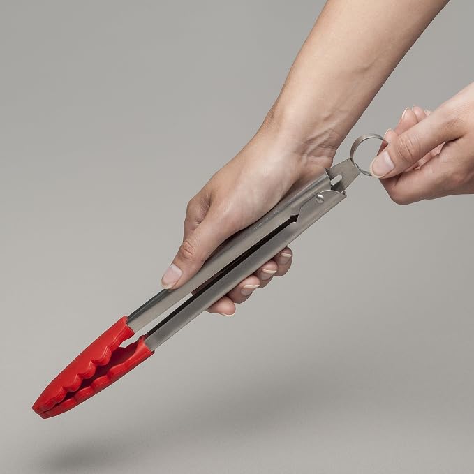 Zeal Silicone Non-Stick Kitchen Tongs with Stainless Steel Handle (26cm) -Red, 26 cm
