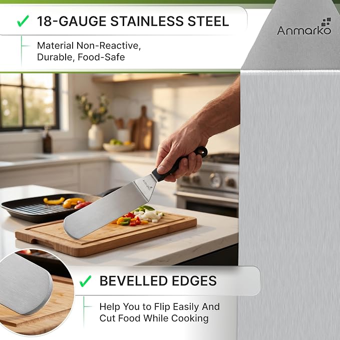 Anmarko Stainless Steel Spatula with Plastic Handle, Pancake Flipper, Kitchen Cooking Tool