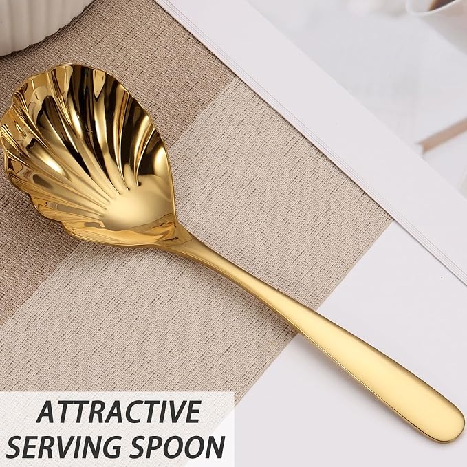Large Serving Spoon, Stainless Steel Catering Serving Utensils for Party Buffet Dinner Banquet Cooking Kitchen Basics,Dishwasher Safe(Gold)