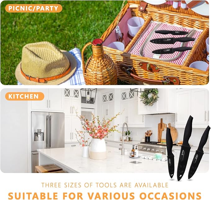 Magiware 6-Piece Paring Knife Set with Sheaths-Ceramic Blade Sharp Rust Proof Stain Resistant (include 5inch Utility Knife, 4inch Fruit Knife,3inch Paring Knifes)-Black (win0529)