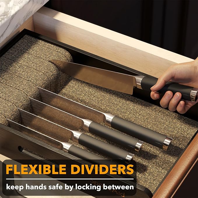 SpaceAid Knife Drawer Organizer 9 inches Wide Bamboo Insert Dock, Kitchen Steak Knives Holder Organizers Block for Drawer in Storage Organization (Medium, Black)