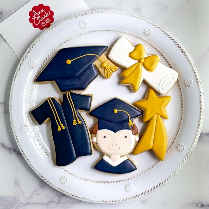 Ann Clark Graduation Cookie Cutters 5-Pc. Set Made in the USA, Graduation Cap, Gown, Diploma, Graduate, Shooting Star