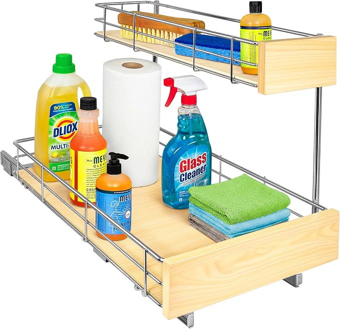 LYNK PROFESSIONAL® SELECT™ Pull Out Under Sink Kitchen Cabinet Organizer - 11.5 in. x 21 inch deep Drawer - Sliding Shelf Organizer and Undersink Storage Shelves - Lifetime Ltd. Warranty – Chrome