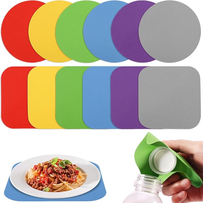 12pcs Jar Opener Gripper Pads – Non-Slip Rubber Jar Grippers, Multi-Function Kitchen Gadget for Bottle & Lid Opening, Anti-Slip Coasters, Jar Opener for Seniors, Arthritis, Weak Hands
