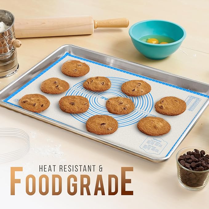 26 * 16 inches blue, Non-Slip Silicone Baking Sheets - Baking Mat with 0.7mm Thickness - Non-Stick Pastry & Cookie Mat for Kitchen Counter for Rolling Out Dough with Measurements.