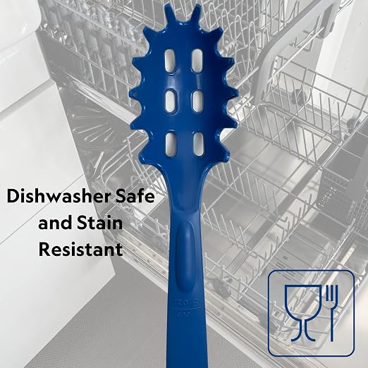 Rite-Size 8 oz. Spaghetti Pasta Spoon Server, Copolymer Plastic Heat Resistant Professional Cooking Tool, Blue
