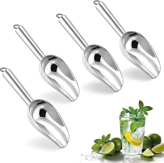 Herogo 3oz Mini ice Scoop Set of 4, Small Stainless Steel Scooper for Candy/Flour/Bean/Pet Food/ Ice Cube, Metal Utility Scoops for Kitchen Bar Party Wedding, Dishwasher Safe & Heavy Duty