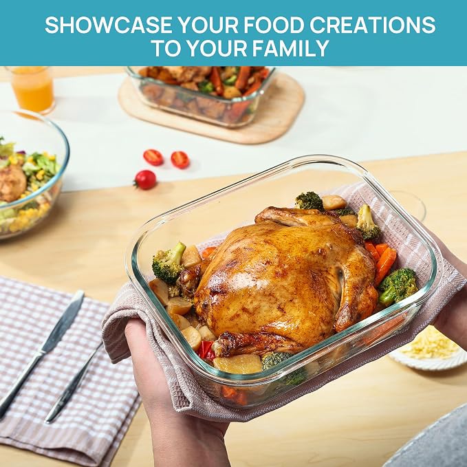 Vtopmart 2Pack 2260ml/76.4oz Extra Large Glass Storage Containers, Grey | Meal Prep Food Container Set with Snap Airtight Lids, Microwave, Oven, Freezer, Dishwasher Safe, Baking, BPA Free