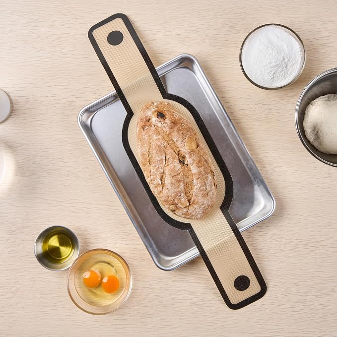 Restaurantware Bread Sling for Dutch Oven with Long Handles Pack of 1 Oval Non-Stick Silicone Fiberglass Sourdough Sling, Reusable Anti-Slip Dishwashable Tan and Black for Bread Loaf, Sourdough
