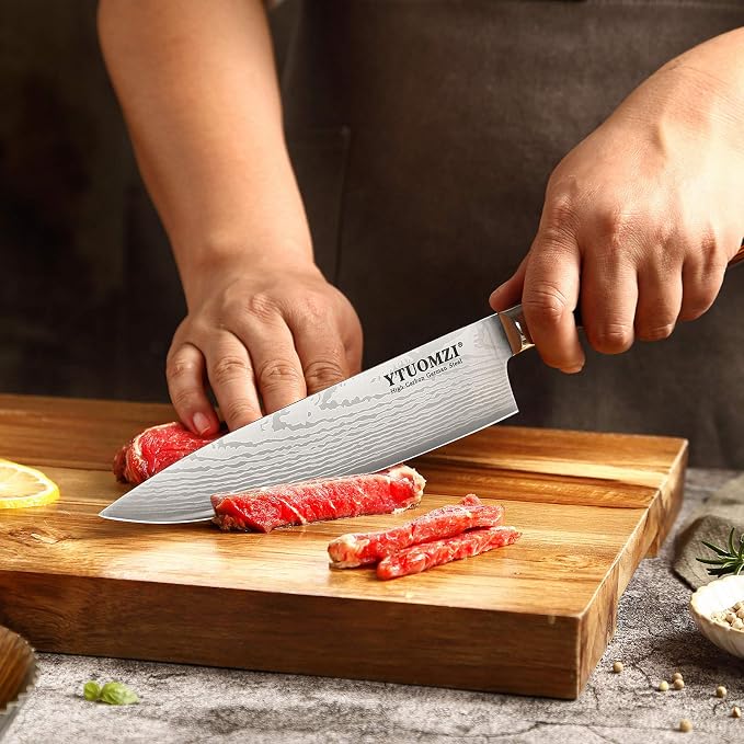 Razor-Sharp Chef Knife, 8-inch High Carbon Stainless Steel Chef's Knife for Home Kitchen & Restaurant, 8" Chef Kitchen Knife with Sheath & Gift Box, Ergonomic Handle