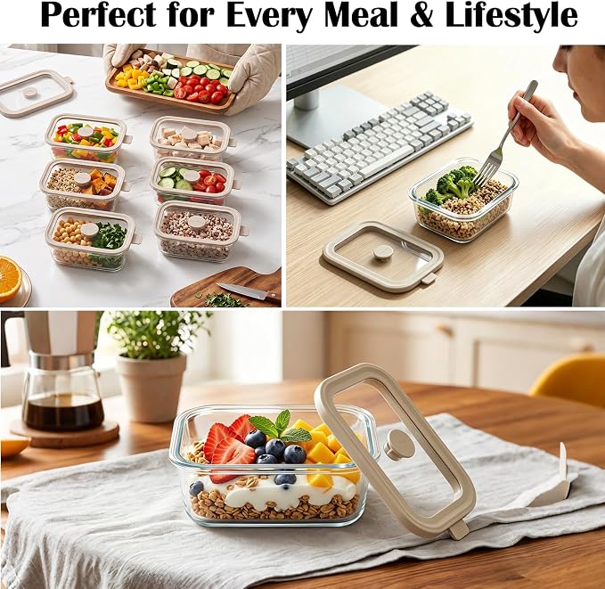 12 oz Small Glass Food Storage Containers with Glass Lids,1.5 Cup Glass Meal Prep Containers, Non Toxic Lunch Containers for Microwave, Oven, Freezer and Dishwasher Safe, 6 Pack
