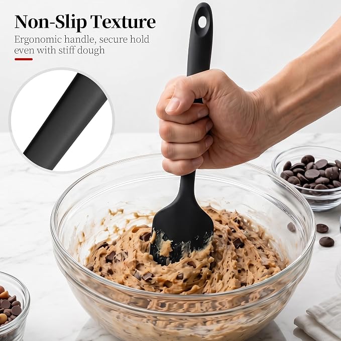 600ºF Heat Resistant Silicone Spatula Spoonula Set of 3, Black | High Heat Food Safe Kitchen Use Scraper for Cooking Baking Mixing Scraping Stirring Cake Nonstick Cookware Pan Bowl