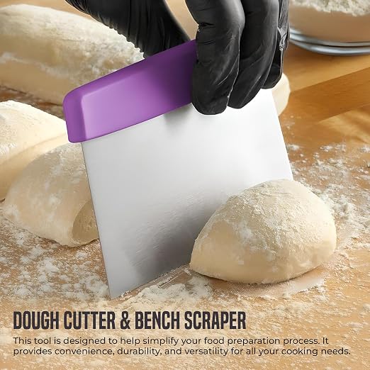 OCS Parts 6-Pack 6" Stainless Steel Dough Cutter and Bench Scraper | Purple Handle | Cutter for Pizza Dough, Bread, and Pastry Dough | Multipurpose Kitchen Utensil