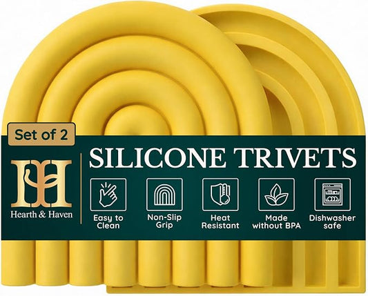 Silicone Trivets for Hot Dishes, Heat-Resistant, Non-Slip Pot Holders for Kitchen & Coasters Durable Hot Pads for Pots, Pans, Baking Dishes & Kitchen Appliances Set of 2 Sunflower Yellow