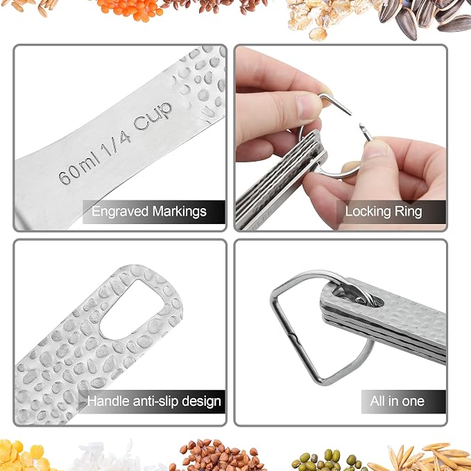 Measuring Spoons Set, 18/8 Stainless Steel Measuring Spoon Set 9 & Leveler, Metal Measuring Spoons for Baking, Kitchen Gadgets Measure Spoons, Measurement Spoons 1/8, 3/4, 4 tsp & 2/3 tbsp