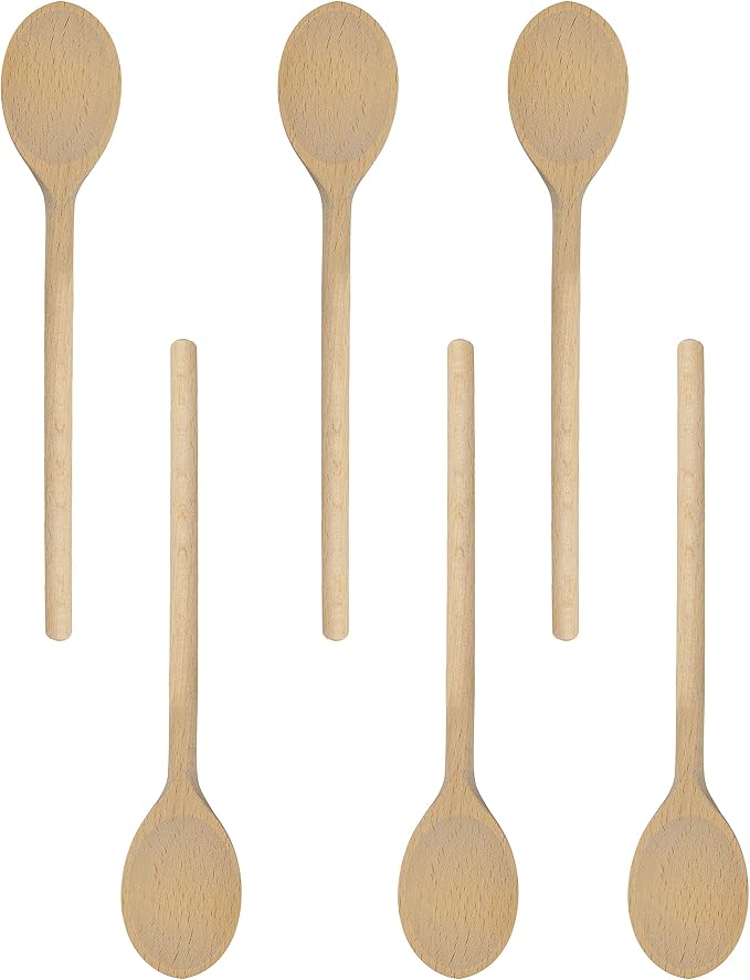 Set of 6 Wooden Spoons (10-Inch) – Natural Beechwood Mixing Spoons for Cooking, Baking & Stirring – Durable Wood Kitchen Utensils for Nonstick Cookware