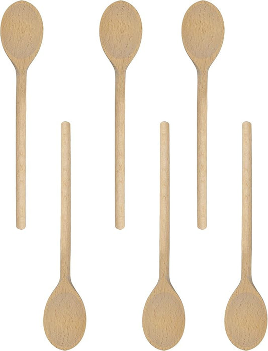 14-Inch Rustic Beechwood Wooden Spoons, Set of 6 - Extra Long Heavy Duty Mixing Spoons for Large Pots & Canning - Natural Hand-Finished