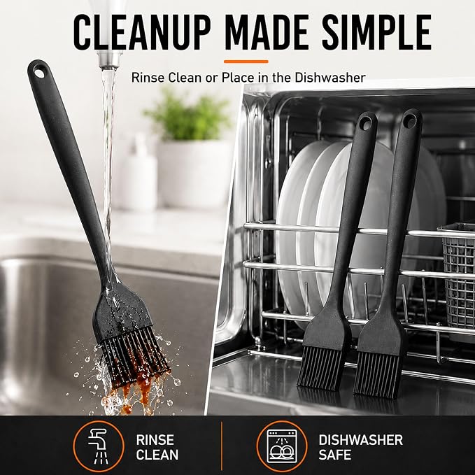 Silicone Basting Pastry Brush for Baking Bbq Spread Oil Butter | 2 Pack Cooking Kitchen Brushes, Heat Resistant BPA free, Dishwasher Safe