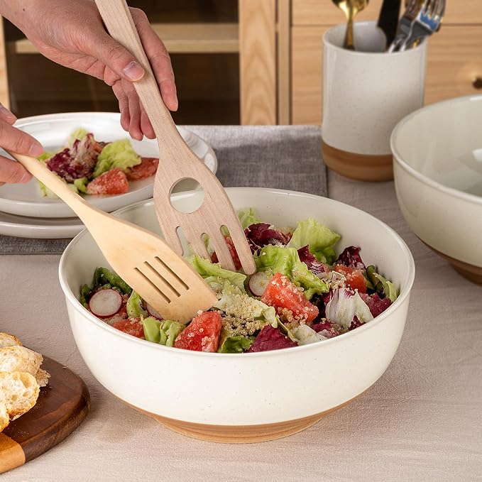 AmorArc 9.8’’ Ceramic Serving Bowls, 3.1 Qt Extra Large Salad Bowls Set of 2, Stoneware Oversized Bowls with Rustic Terracotta Underside for Salad, Soup and Dinner. Large Bowls for Entertaining &Gift
