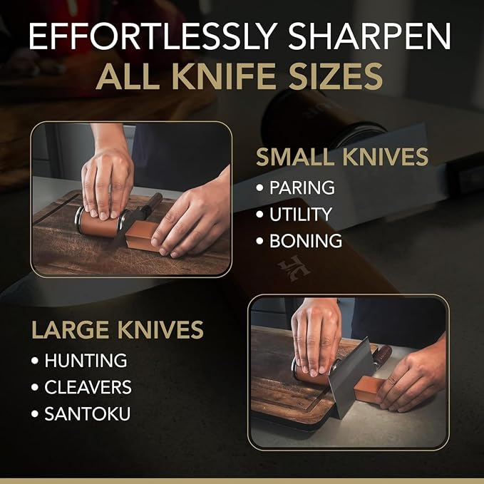 High Carbon Stainless Steel Rolling Knife Sharpener with 400, 1000 & 3000 Replacement Discs - Blunt Knife Sharpening Kit with 15 and 20 Degree Sharpening for Kitchen & Chef's Knives