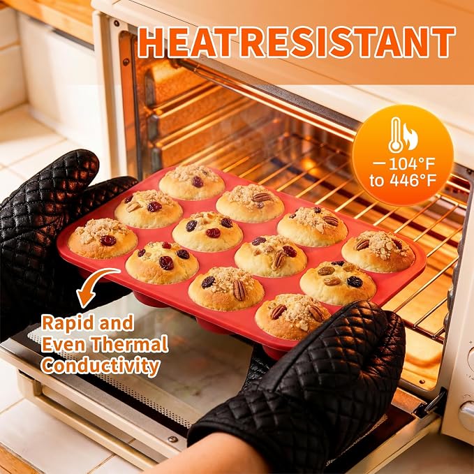 2Pack Silicone Muffin Pans with Metal Reinforced Frame,12 Cup Regular Size Silicone Cupcake Pan,Muffin Tin,Nonstick Cupcake Baking Molds for Muffins,Cupcakes,Egg Bites,BPA Free (2Pack Red)