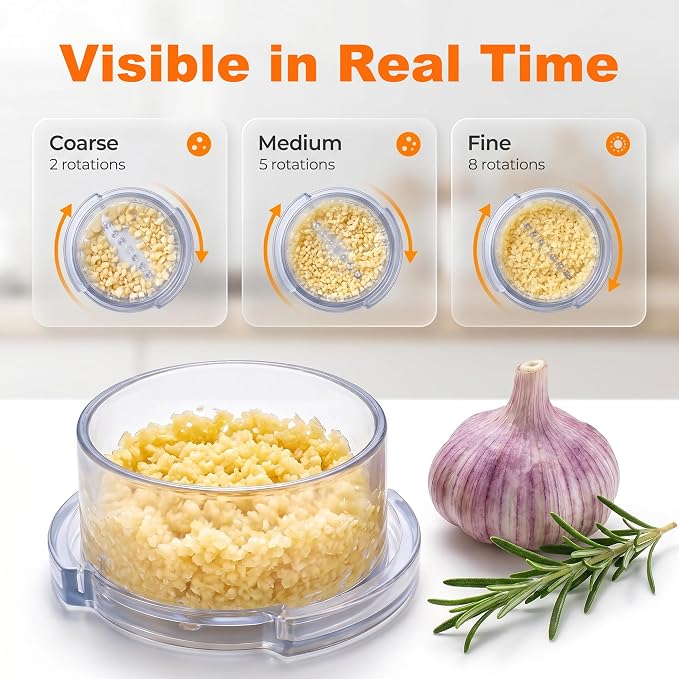 Li&Zhao Effortless Twist-to-Mince Garlic Crusher-Manual Garlic Twister Quick Rotary Action for Garlic Ginger Chili, Includes 2 Silicone Peelers, Easy Use Dishwasher Safe (Transparent)