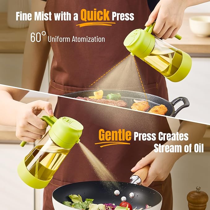 PARACITY Oil Sprayer for Cooking, 2-in-1 Olive Oil Dispenser, 16 oz, 2 Pack | Glass bottle sprays fine mist or pours a stream; silicone bottom stays steady for air fryer, BBQ, salads, baking and cooking