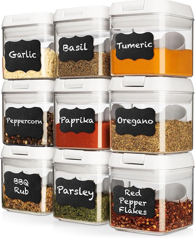 Shazo 9 PC Airtight Food Storage Containers - BPA Free Clear Plastic Snack & Spice Containers with Easy Lock Lids - Kitchen and Pantry Organization for Herbs, Coffee, Tea - 0.5L / 2.1 Cups