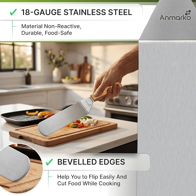 Anmarko Stainless Steel Spatula with Wooden Handle, Food Spatula with S-Hook